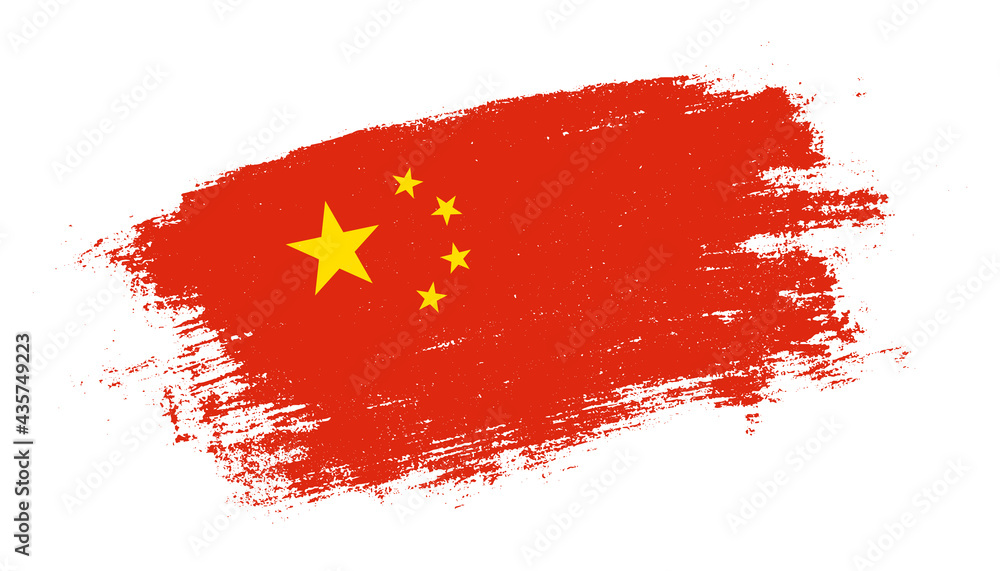 Flag of China country on brush paint stroke trail view. Elegant texture