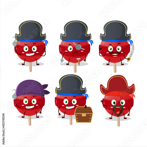 Cartoon character of red lolipop with various pirates emoticons