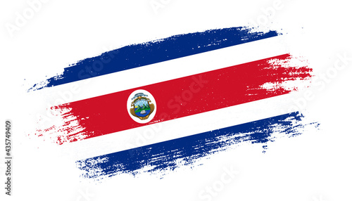 Photography Flag of Costa Rica country on brush paint stroke trail view
