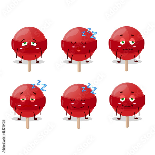 Cartoon character of red lolipop with sleepy expression