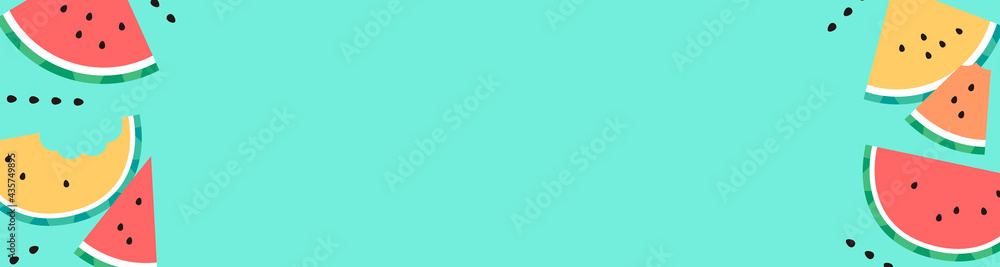 エメラルドグリーン背景の夏らしいかわいいスイカのイラストのバナー Stock Vector Adobe Stock