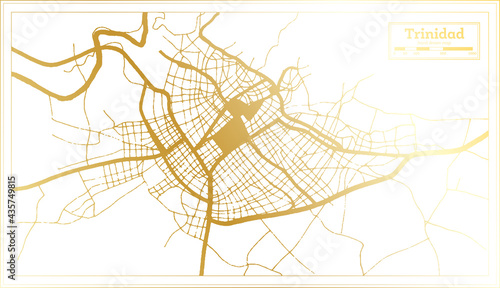 Trinidad Cuba City Map in Retro Style in Golden Color. Outline Map.