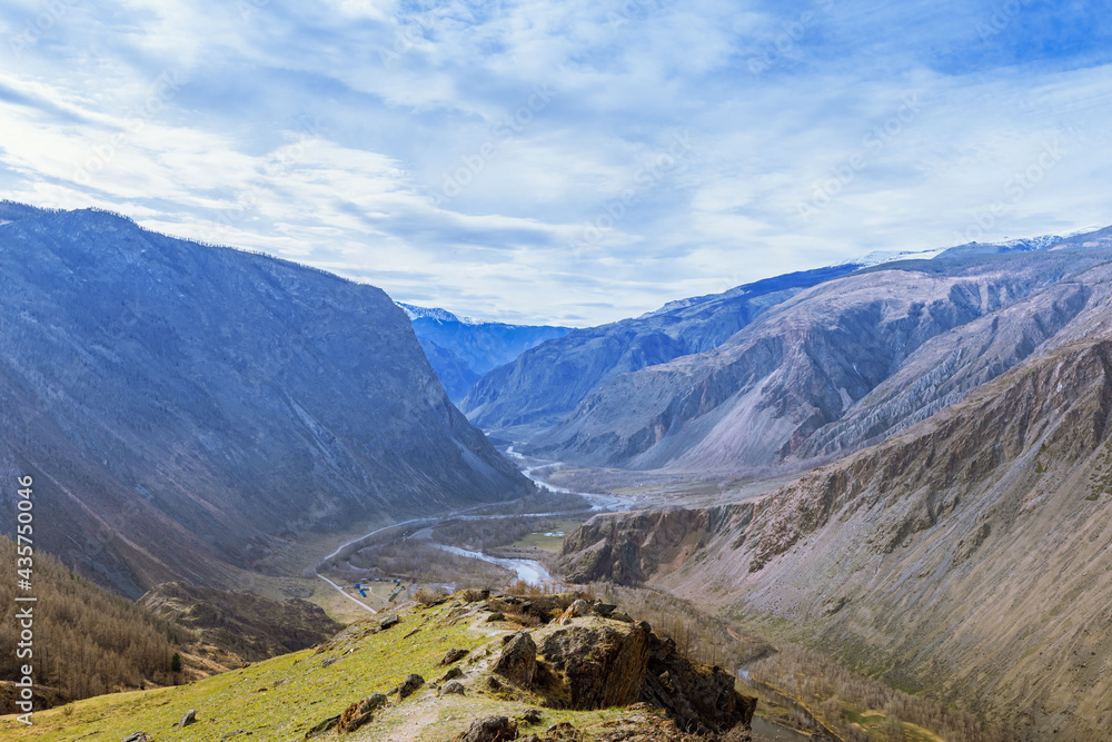 Beautiful view of gorge of Chulyshman River located in Altai Republic, in Russia.