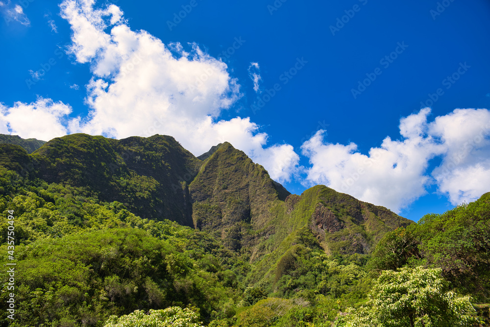 Tall green mountains on Maui Hawaii 