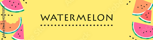 イエロー背景の夏らしいかわいいハッピーなスイカのイラストのバナー