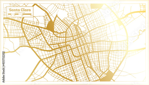 Santa Clara Cuba City Map in Retro Style in Golden Color. Outline Map.
