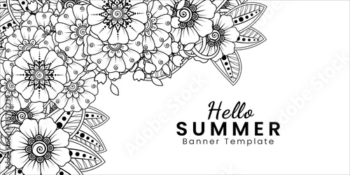Hello summer banner template with mehndi flower
