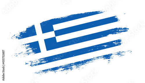 Flag of Greece country on brush paint stroke trail view. Elegant texture of national country flag