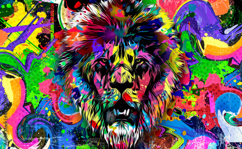 abstract colorful lion illustration, graphic design concept