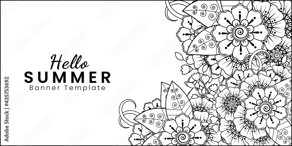 Obraz premium Hello summer banner template with mehndi flower