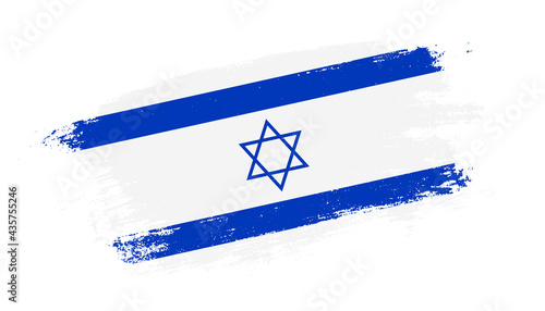 Flag of Israel country on brush paint stroke trail view. Elegant texture of national country flag