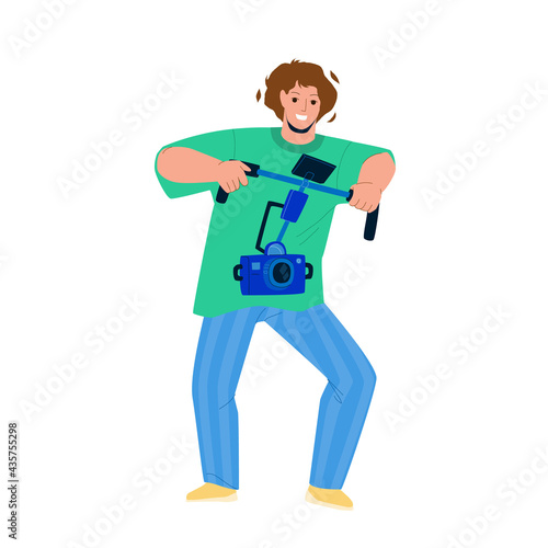 Videographer Make Video With Digital Camera Vector. Videographer Making Movie With Professional Electronic Device. Character Operator Recording Clip With Electronic Gadget Flat Cartoon Illustration