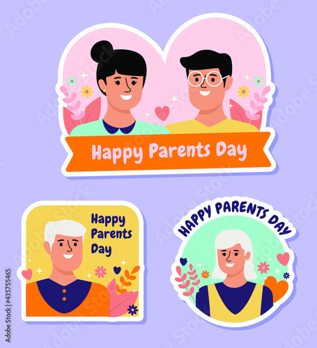 Hand drawn happy parents day sticker label set collection vector design