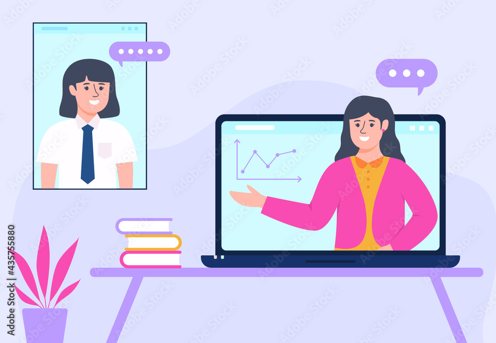 Illustration of teacher presentation with Indonesian junior high school online class video conference flat design Illustration of teacher presentation with Indonesian junior high school online class video conference flat design