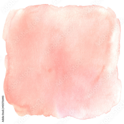 Watercolor abstract coral pink red delicate background. Hand drawn square stain, spot, paper texture
