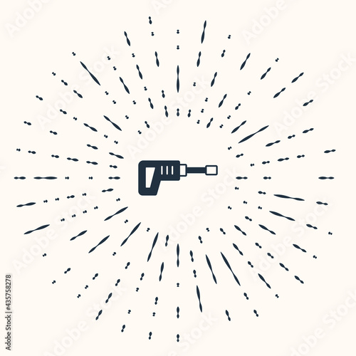Grey Electric rotary hammer drill machine icon isolated on beige background. Working tool for construction, finishing, repair work. Abstract circle random dots. Vector