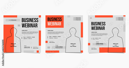Minimalist set of social media post templates on white and red Geometric background. perfect for business webinars, online conference events, online education, etc.