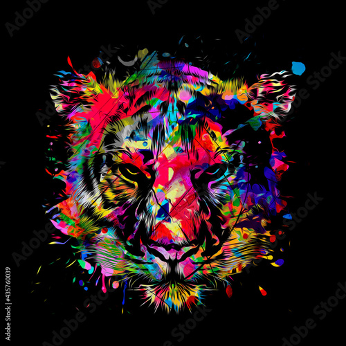 Quadro su tela Tiger head colorful illustration on white background