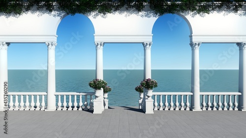 3d render from imagine roman background sea view luxury ancient view arch gate luxury photo