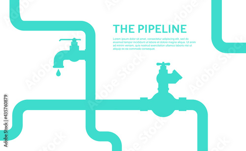 Pipeline infographic concept with blue and white colors. Oil, water flat valve vector design. Pipeline construction isolated