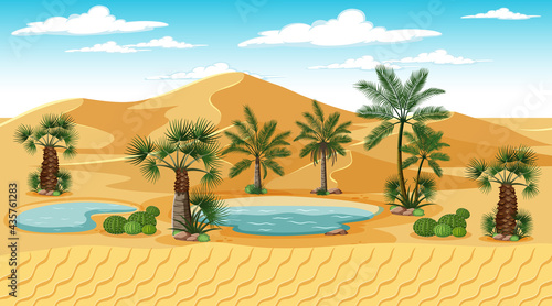 Desert forest landscape at day time scene with oasis