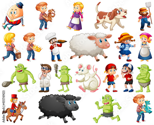 Set of different nursery rhyme character isolated on white background