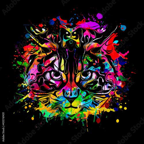 Cat head colorful illustrat...
