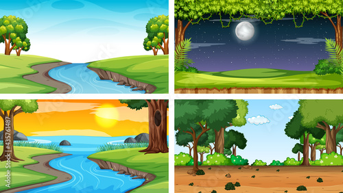 Four different scene of nature park and forest