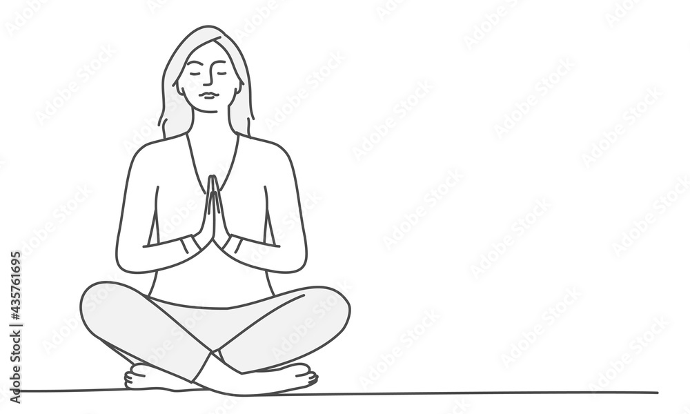 Woman in pose yoga. Woman do meditation for benefits health of body.