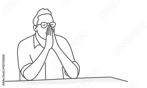 Man in glasses meditates, mind and emotions.