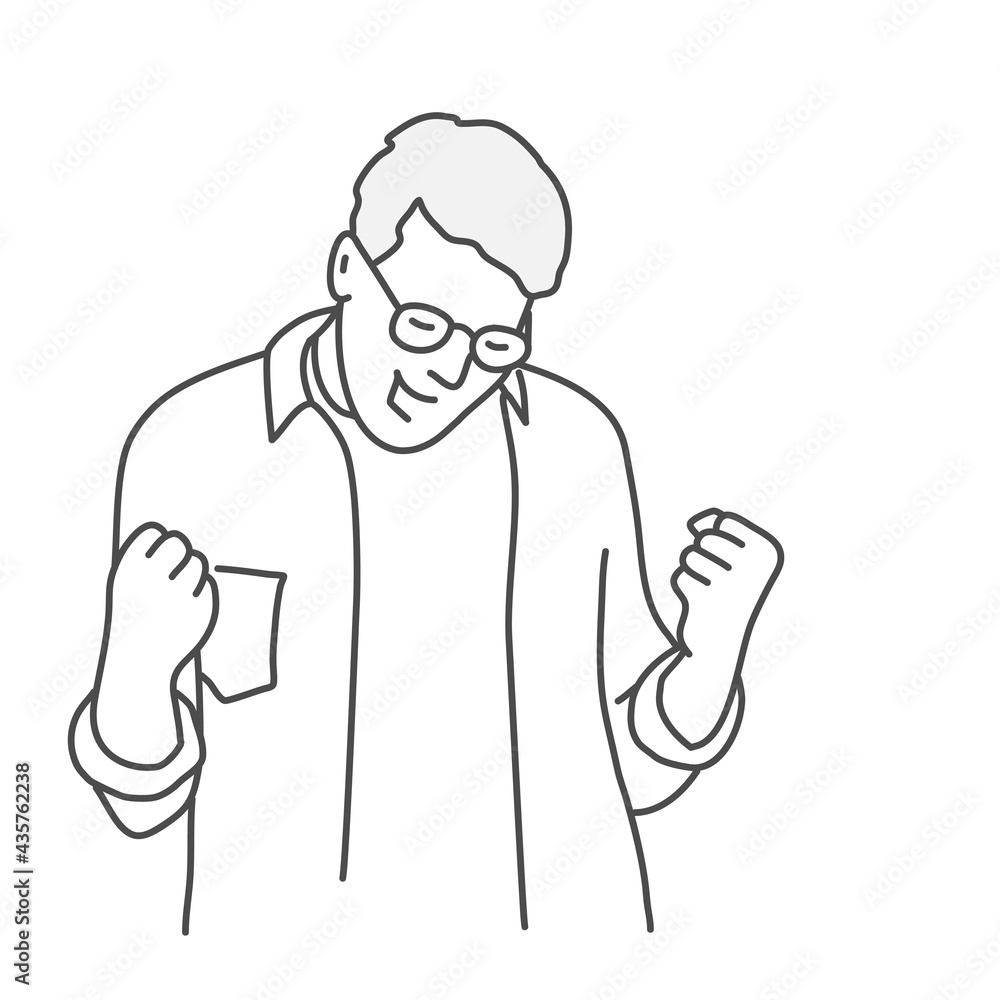 Successful man with clenched fists rejoices at success Successful man with clenched fists rejoices at success