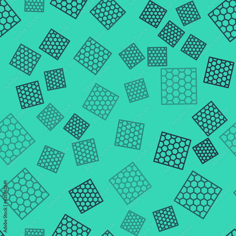Black line Honeycomb icon isolated seamless pattern on green background. Honey cells symbol. Sweet natural food. Vector Black line Honeycomb icon isolated seamless pattern on green background. Honey cells symbol. Sweet natural food. Vector