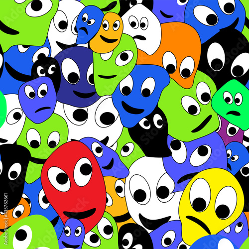 Seamless repeating pattern of comic and cartoon faces