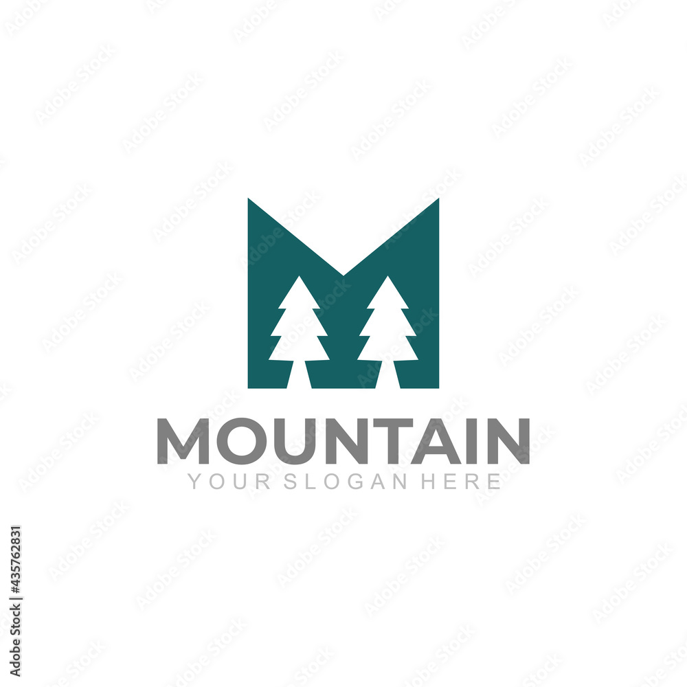 Letter M logo with mountain design template, simple style icon Letter M logo with mountain design template, simple style icon
