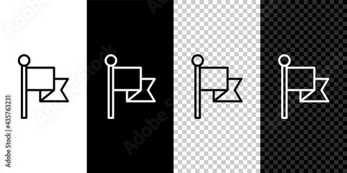 Set line Flag icon isolated on black and white, transparent background. Victory, winning and conquer adversity concept. Vector