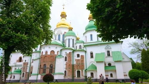 Panorama of St Sophia Cathedral, its garden and bell tower, Kyiv, Ukraine photo