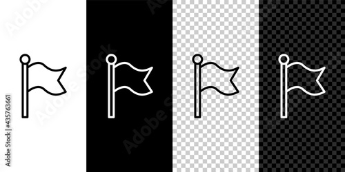 Set line Flag icon isolated on black and white, transparent background. Victory, winning and conquer adversity concept. Vector