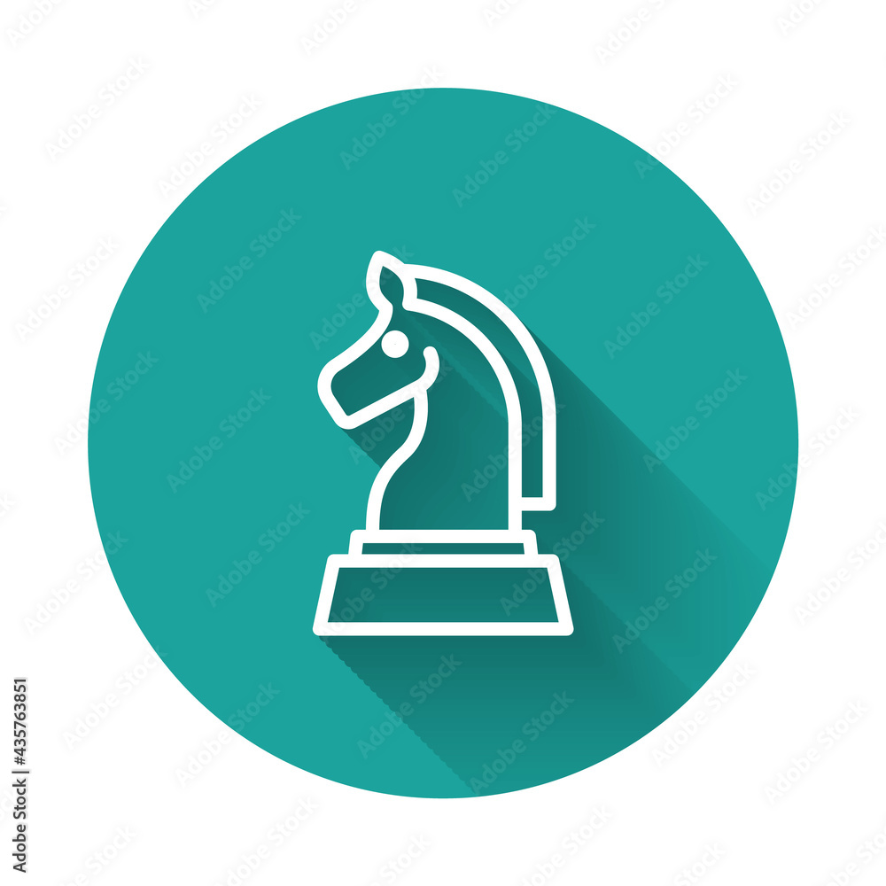 White line Chess icon isolated with long shadow background. Business strategy. Game, management, finance. Green circle button. Vector White line Chess icon isolated with long shadow background. Business strategy. Game, management, finance. Green circle button. Vector