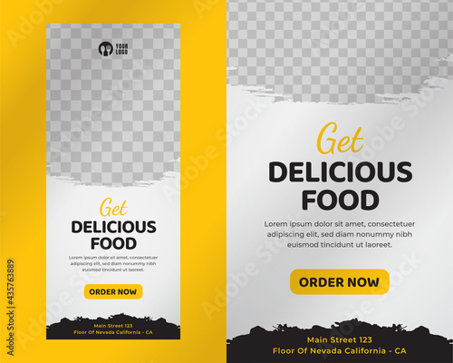 Food roll up banner design template for restaurant Premium Vector