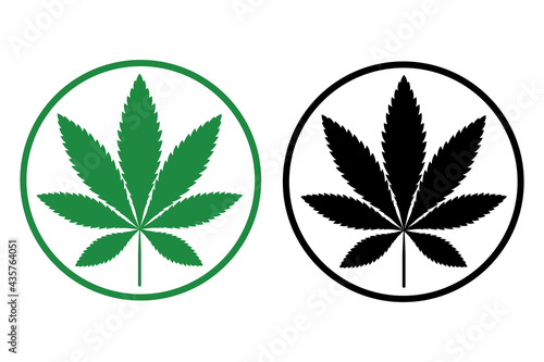 Simple icon of cannabis leaf Silhouette Indica marijuana