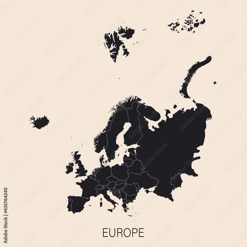 Obraz premium The political detailed map of the continent of Europe with Russia with borders of countries