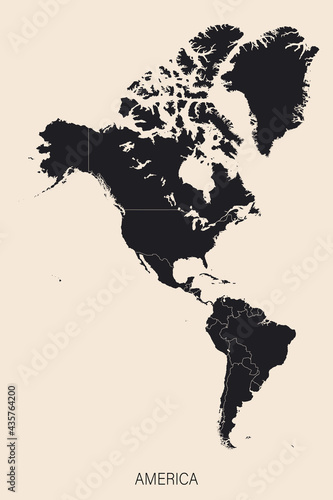 The political detailed map of the continent of America with borders of countries