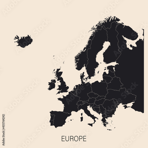 The political detailed map of the continent of Europe with Russia with borders of countries