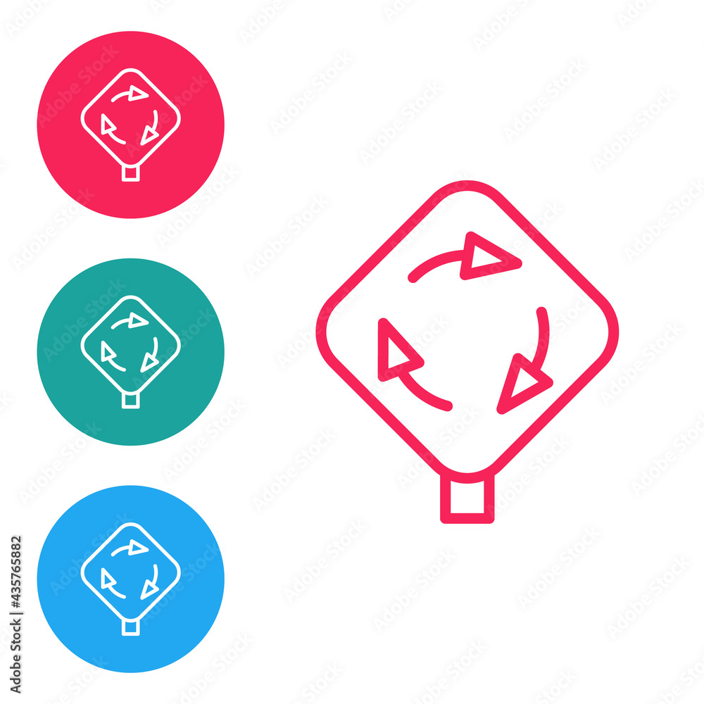 Red line Roundabout traffic icon isolated on white background. Traffic circle road sign. Set icons in circle buttons. Vector Red line Roundabout traffic icon isolated on white background. Traffic circle road sign. Set icons in circle buttons. Vector