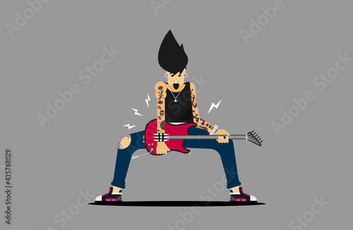 Flat vector brutal cartoon rocker