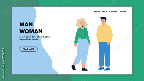 Man And Woman Friends Staying Together Vector. Young Man And Woman Couple Discussing On Dating. Cheerful Characters Boyfriend And Girlfriend Relationship Web Flat Cartoon Illustration