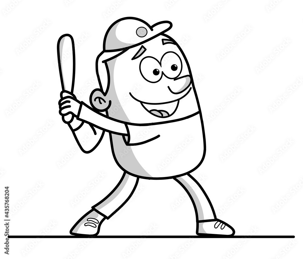 Base ball player stick figure cartoon