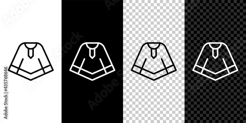 Set line Traditional mexican poncho clothing icon isolated on black and white, transparent background. Vector