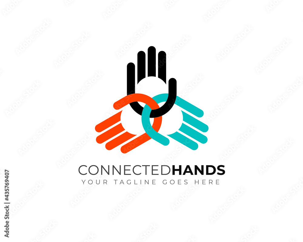 connected three simple colorful palm hand Stock Vector | Adobe Stock