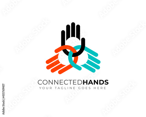 connected three simple colorful palm hand	